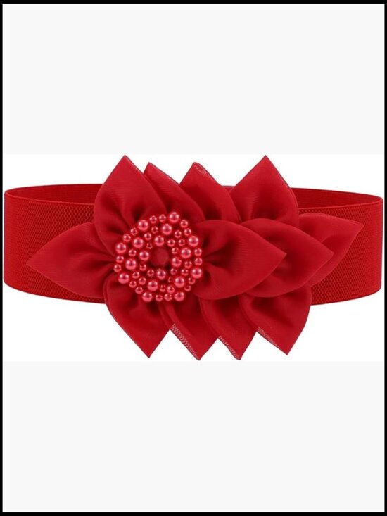 Wide Elastic Belt with Flower Pearl Decor Stretchy Snap Closure main image 7